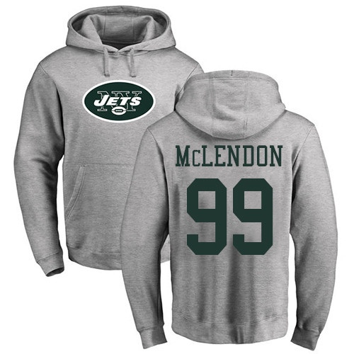 New York Jets Men Ash Steve McLendon Name and Number Logo NFL Football #99 Pullover Hoodie Sweatshirts